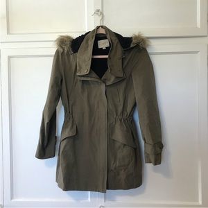 Ann Taylor LOFT Olive Green Faux Fur Hood Parka